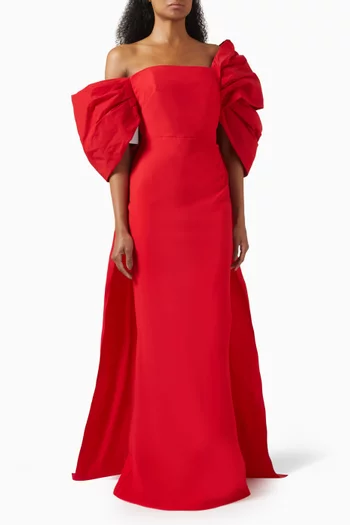 Off-shoulder Cape Gown in Crepe