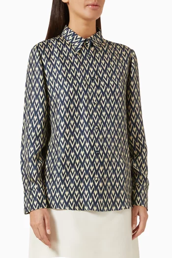 Toute la V-print Shirt in Silk Twill