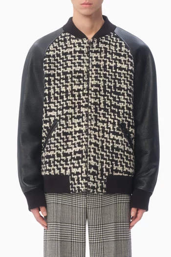 Chez Valentino Patch Bomber Jacket in Wool Tweed