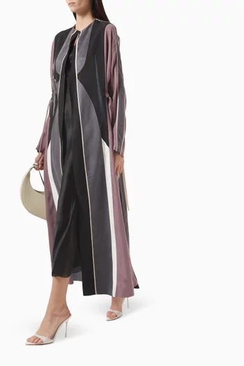 Embroidered Tie-front Abaya in Cupro