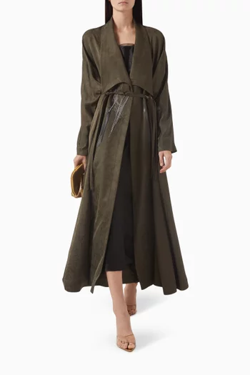 Embroidered Front-tie Abaya in Silk Jacquard