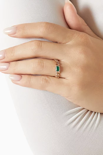 Baby Link Diamond & Emerald Ring in 18kt Rose Gold