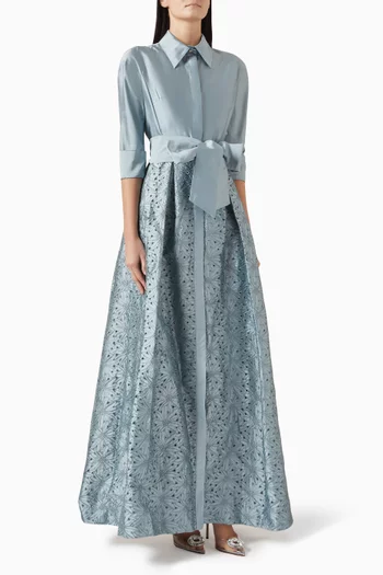 Embroidered Shirt Gown in Taffeta