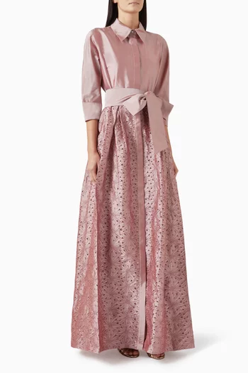 Embroidered Shirt Gown in Taffeta