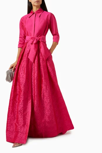 Embroidered Shirt Gown in Taffeta