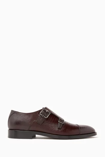 Finnion Monkstrap Shoes in Textured Leather