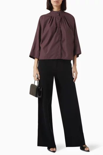 Oversized Pleated Blouse in Cotton-blend