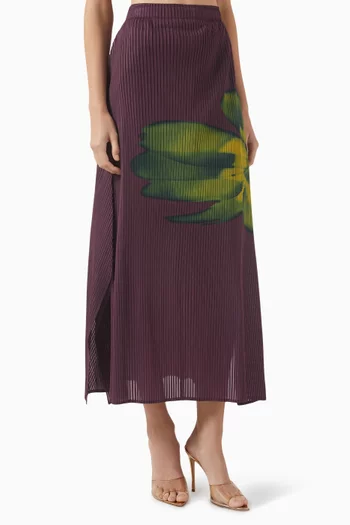 Asymmetric Printed Plisse Skirt