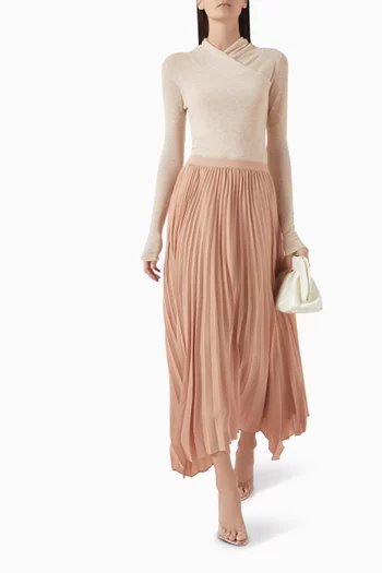Pleated Handkerchief Midi Skirt