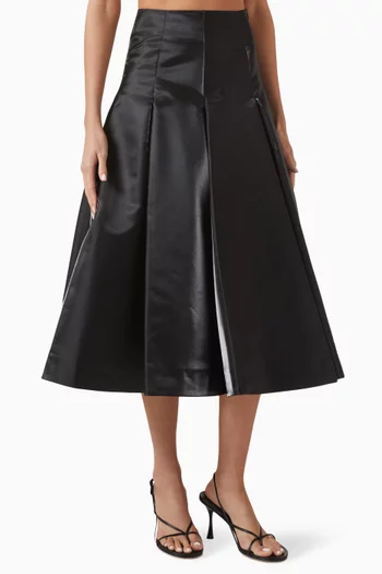 High-waisted Flared Midi Skirt in Satin