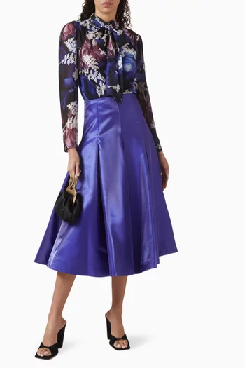 High-waist Flared Midi Skirt in Satin