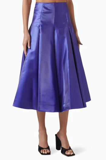 High-waist Flared Midi Skirt in Satin