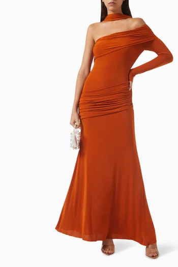 Pansy Asymmetric Maxi Dress in Stretch Double Jersey