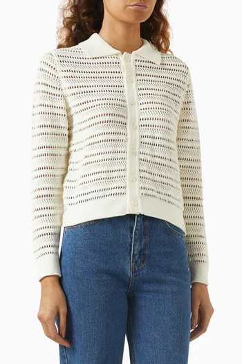 Unisex Open Collared Cardigan in Cotton-knit