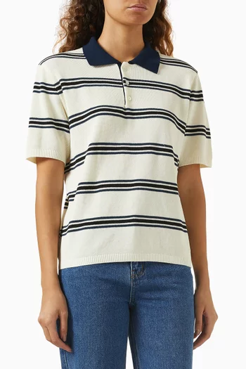 Unisex Striped Polo Shirt in Cotton-knit