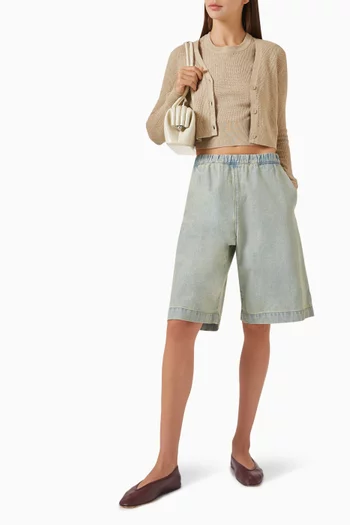 Cropped V-neck Sweater in Linen-knit