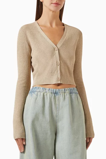 Cropped V-neck Sweater in Linen-knit