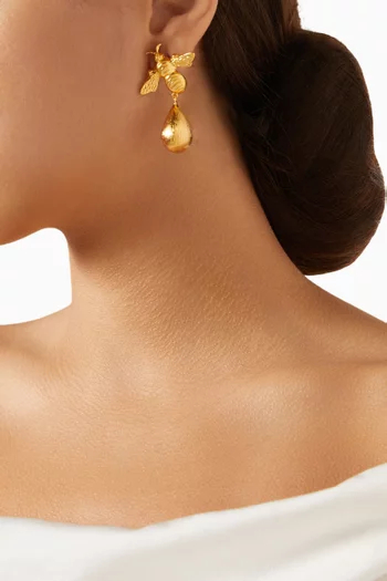 Bee Drop Earrings in 22kt Gold-plated Brass