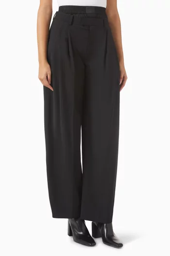 Pre-Styled Boxer Pleated Pants in Wool-blend