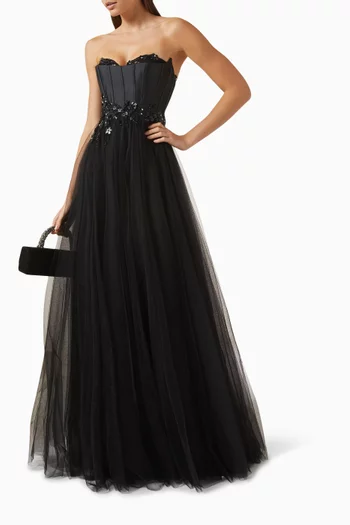 Embellished Corset Gown in Tulle