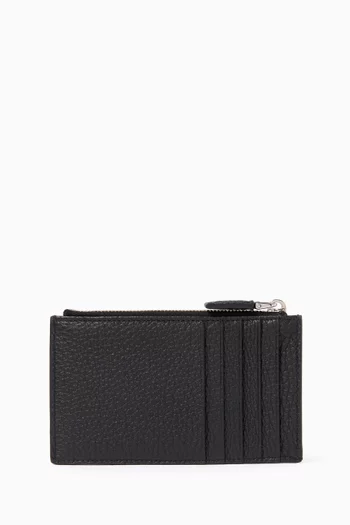 Logo Zip Card Holder in Calfskin
