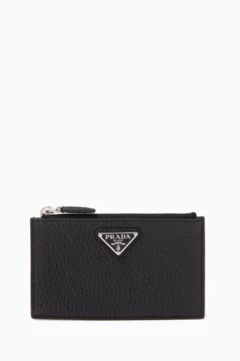 Logo Zip Card Holder in Calfskin
