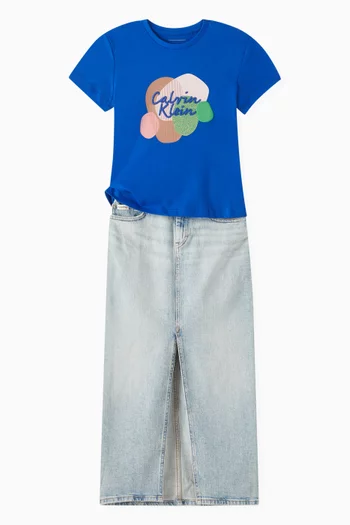 تي شيرت بطبعة شعار الماركة قطن