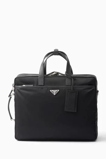 Two-way Briefcase in Re-Nylon & Saffiano Leather