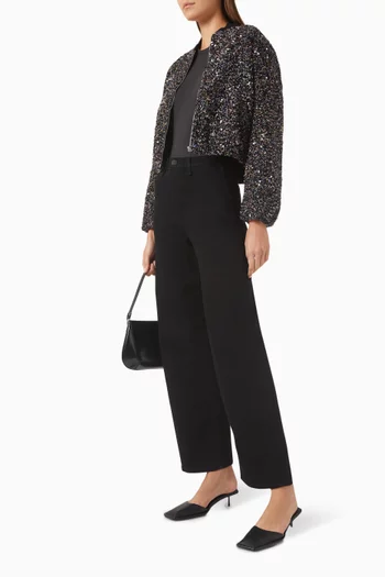 Samira Sequin Bomber Jacket in Bouclé Tweed