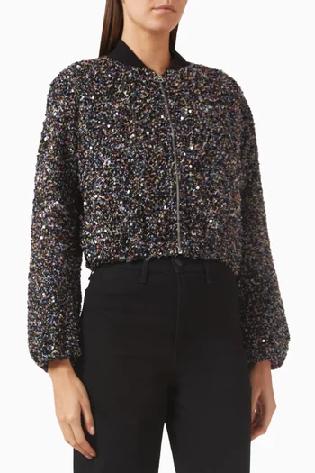 Samira Sequin Bomber Jacket in Bouclé Tweed