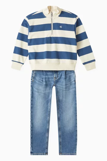 Striped Logo Half Zip Sweatshirt in Cotton