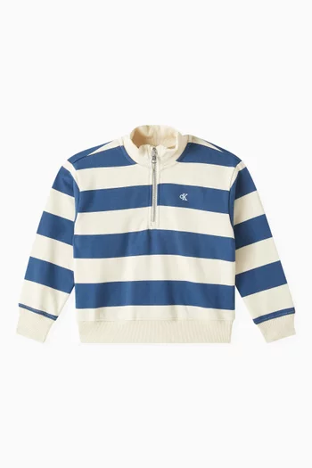 Striped Logo Half Zip Sweatshirt in Cotton