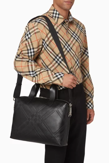 Checked Briefcase in Leather