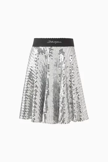 تنورة متوسطة الطول مطرزة بالترتر