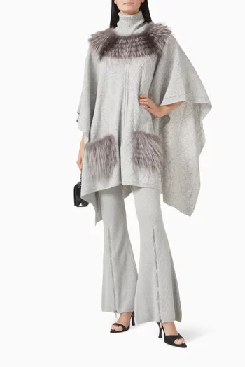 Fur-trim Poncho in Cable-knit