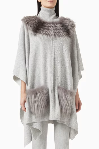Fur-trim Poncho in Cable-knit