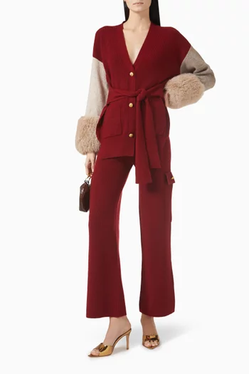 Faux Fur Belted Cardigan in Knit