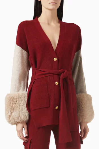 Faux Fur Belted Cardigan in Knit