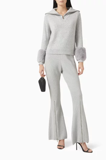 Zip-up Faux Cuff Sweater in Wool-cashmere