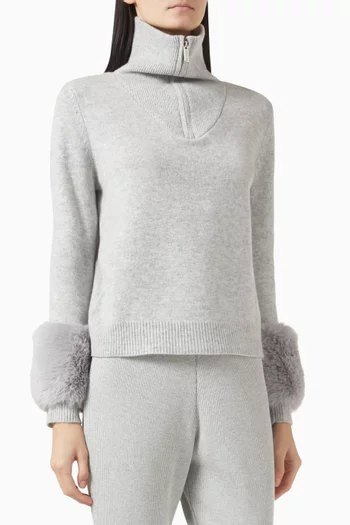 Zip-up Faux Cuff Sweater in Wool-cashmere