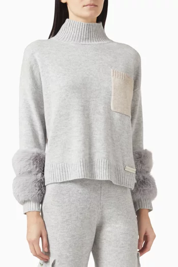 Faux Fur Cuffs Turtleneck in Knit