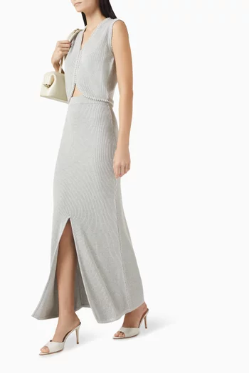 Ribbed Slit Maxi Skirt in Cotton-knit
