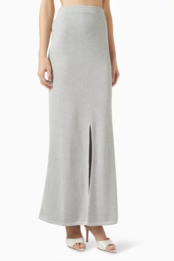 Ribbed Slit Maxi Skirt in Cotton-knit