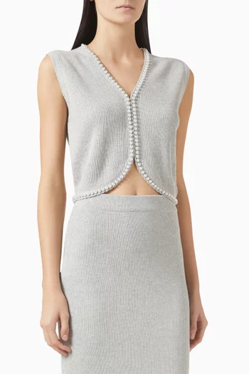 Embellished Cropped Waist Coat in Cotton-knit
