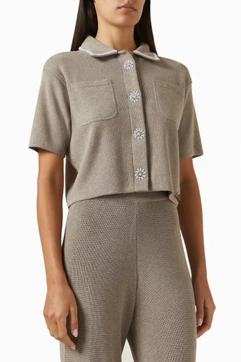 Embellished Button Cropped Cardigan in Cotton