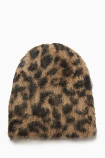 Leopard-print Beanie in Mohair