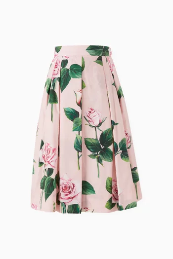 تنورة متوسطة الطول بنقشة زهور قطن بوبلين