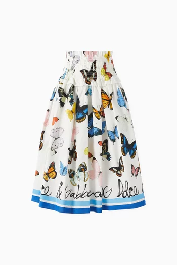 تنورة متوسطة الطول بنقشة فراشات قطن بوبلين