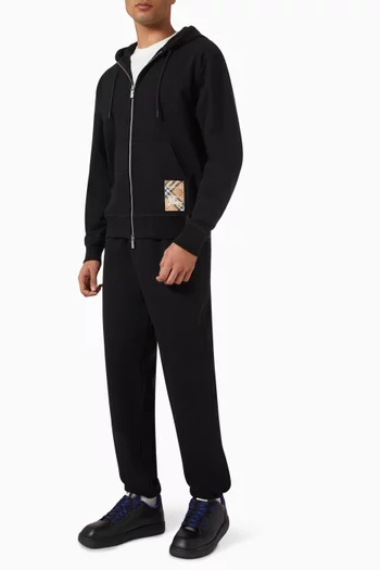 Check Label Zip Hoodie in Cotton