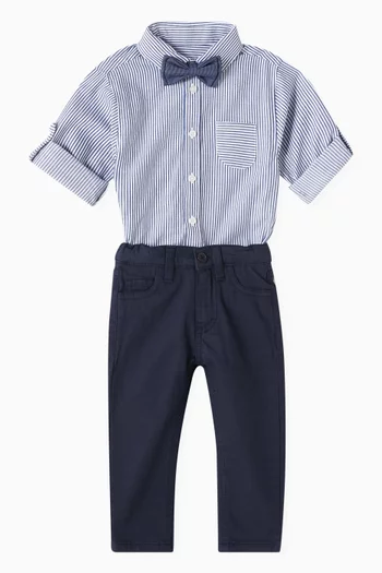 Striped Button-down Bow Shirt Romper